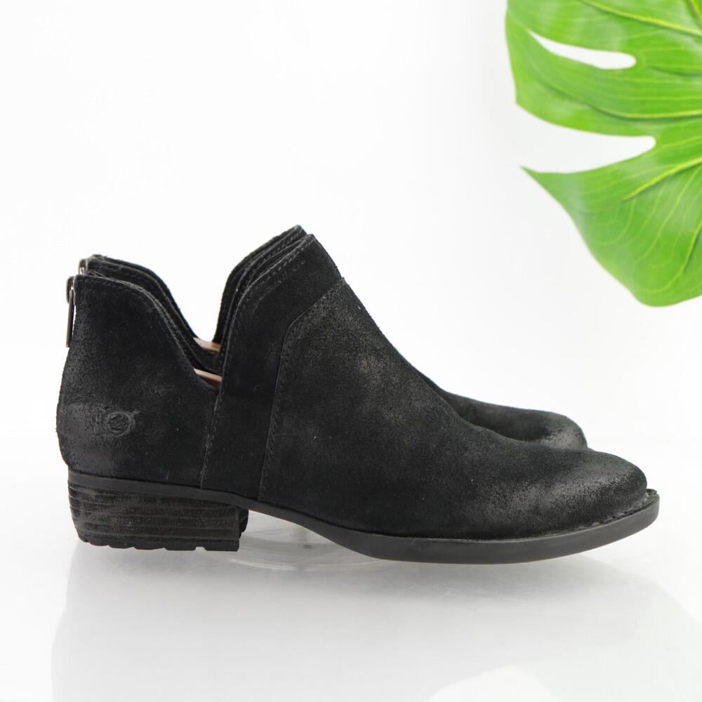 Born Womens Kerri Boots Size 6.5 M Black Distressed Suede Side Cutouts Booties